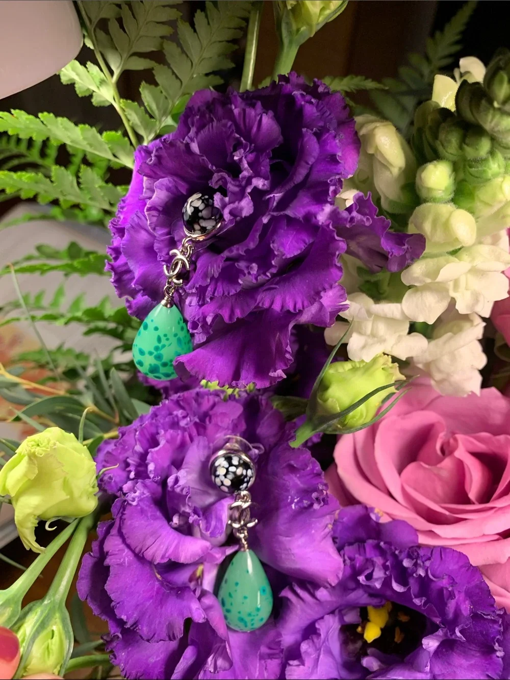 Limited edition authentic Chanel gorgeous earrings with real stones,cc logo.
